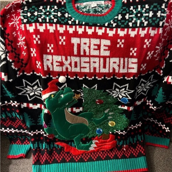 Dinosaur ugly sweater Sz M - Picture 3 of 5
